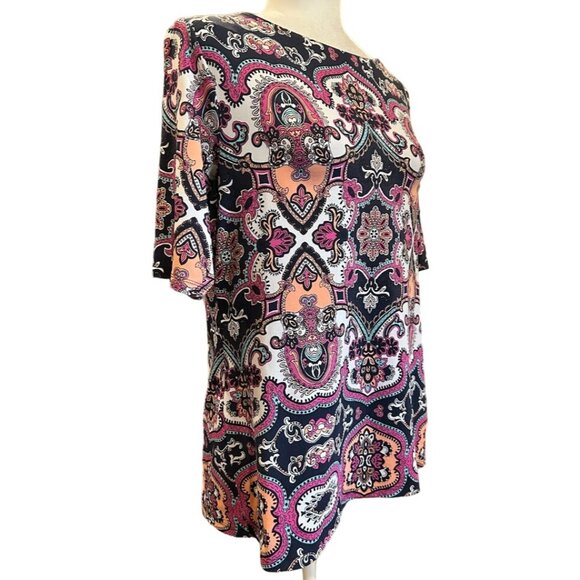 Charter Club Womens Paisley Print Top Medium Multicolor Boatneck - Picture 2 of 6